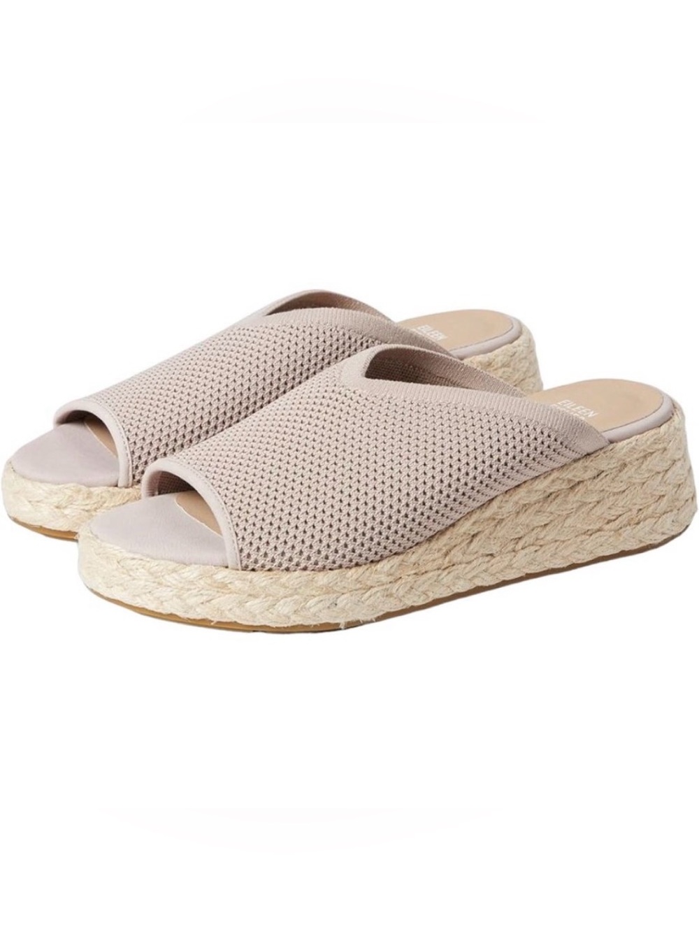 Eileen Fisher Beige Knit Espadrille Platform Slide Sandals VGUC